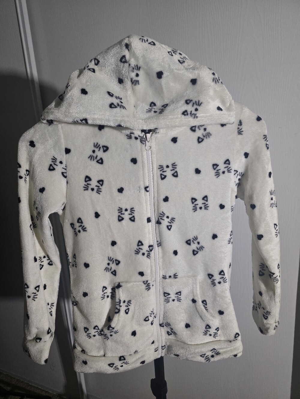 Kids White Hooded Fleece Zip-Up with  T-Shirt Cat Print